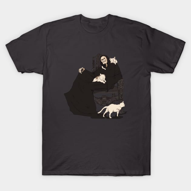 Death and its 3 cats T-Shirt by ungfio